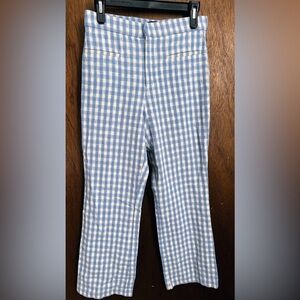 Zara Blue and White Gingham Cropped Pants